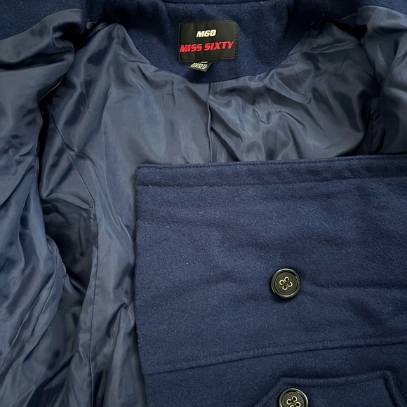 M60 Miss Sixty Navy Double-Breasted Pea Coat Size Medium - Picture 5 of 8